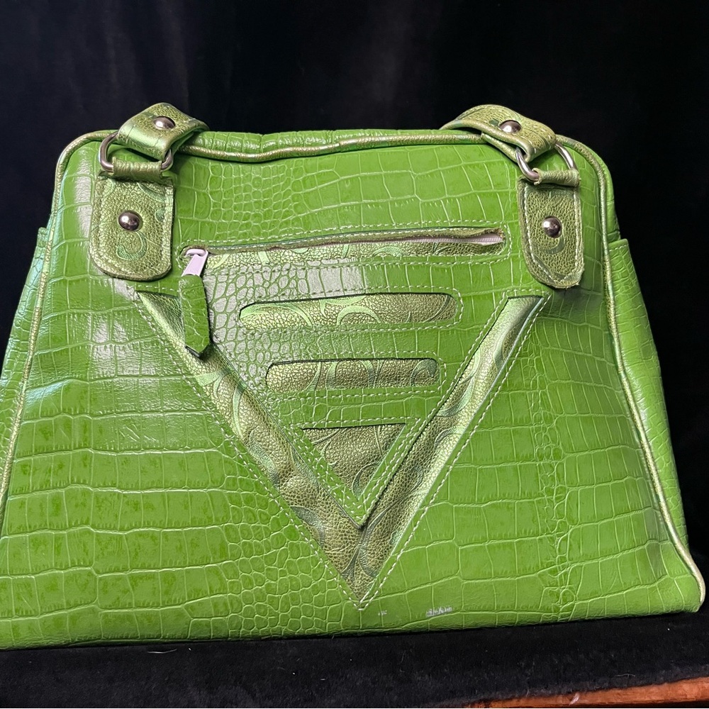 Green Crocodile-Embossed Large Shoulder Bag by Blessed Bag
